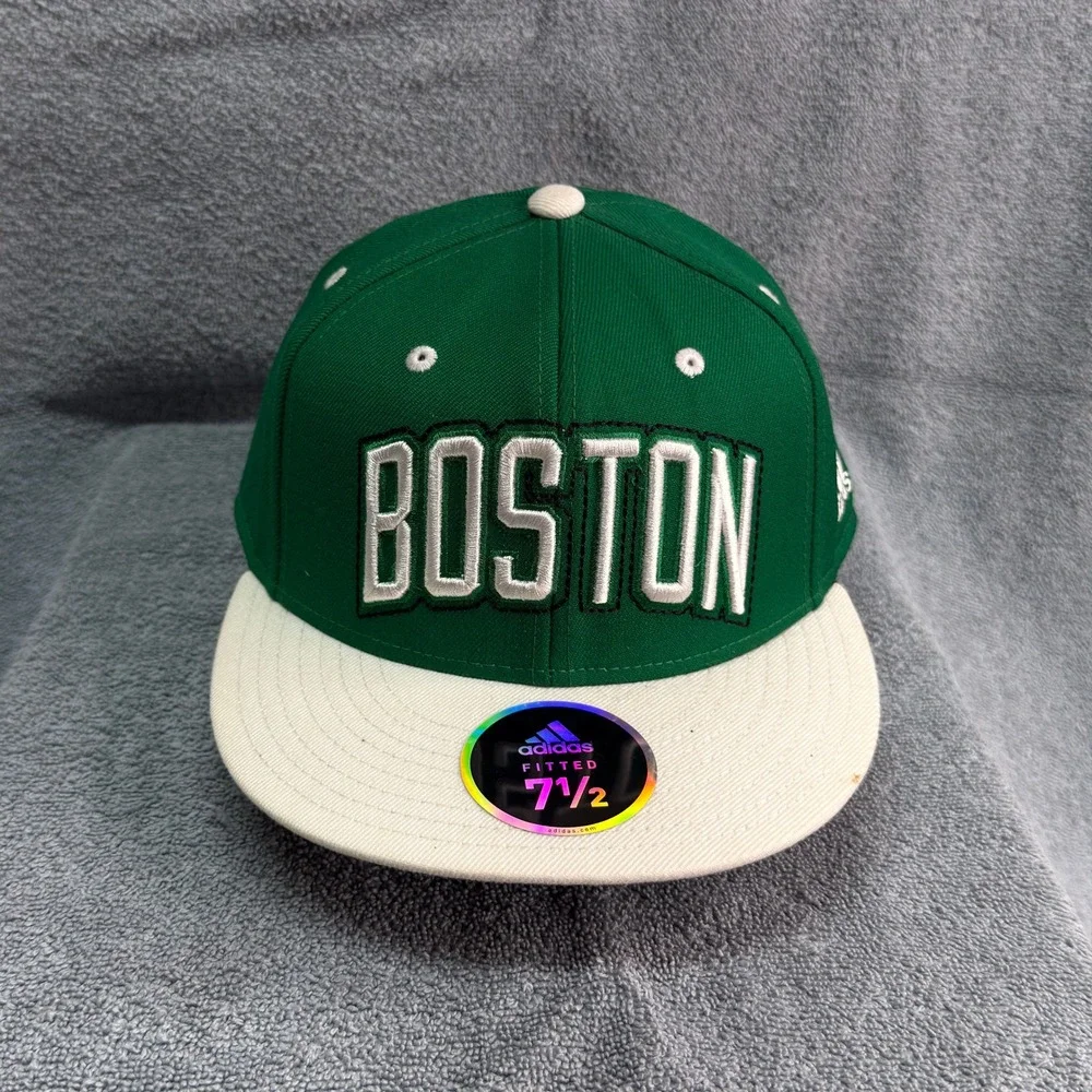 Boston Celtics Adidas Fitted Hat 7 1/2 Green Cream Flat Bill NBA Wool Cap